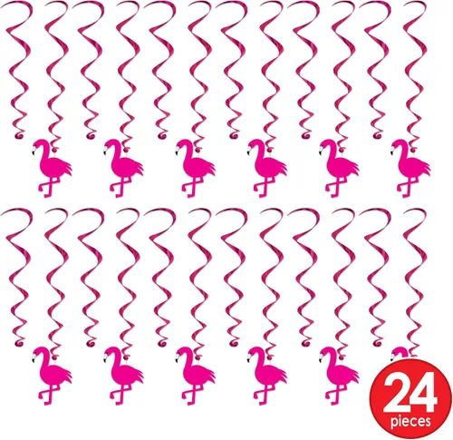 Vista 3 de Beistle 24 piezas de flamenco remolinos Luau decoraciones para fiestas hawaianas tropicales colgantes espirales