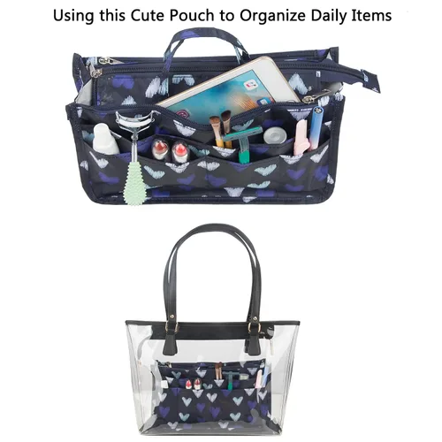 Vista 3 de Micom Organizador de cosméticos extensible, con estampado, asas, 13 bolsillos, para cartera de mujer, L, Swallow