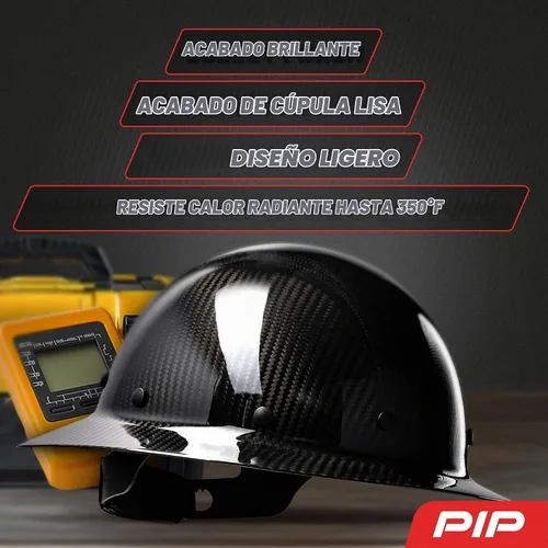 Vista 2 de PIP Wolfjaw, casco duro de ala completa con cúpula lisa y carcasa de fibra de carbono brillante, suspensión textil remachada de 8 puntos, ajuste