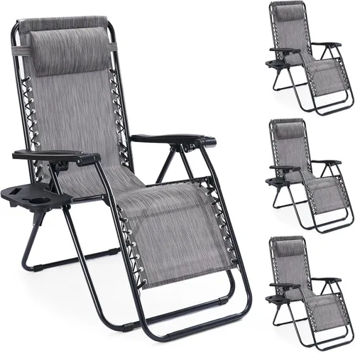 Vista 17 de NEWBULIG Juego de 2 sillas de gravedad cero, sillas reclinables plegables Negro