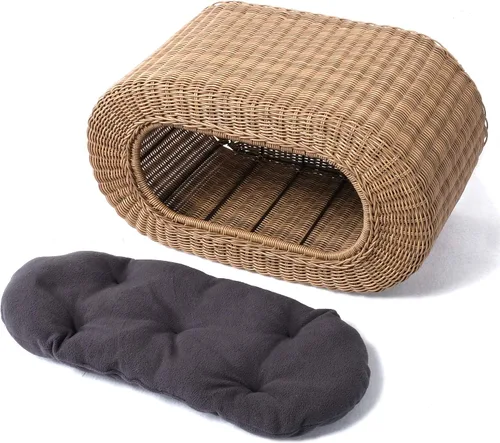 Vista 9 de Divertida casa apilable de mimbre para gatos, casa interactiva de ratán para gatos de interior, para gatos de interior, entrada de casa