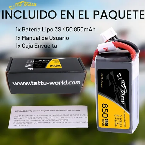 Vista 6 de TATTU 850mAh 11.1V 45C 3S LiPo Batería con XT30 Plug para Multirotor FPV 150 180 Tamaño Quadcopter