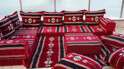 Vista 5 de Sofá de piso modular hecho a mano arabicsofa – Asiento oriental Majlis con cojines de respaldo