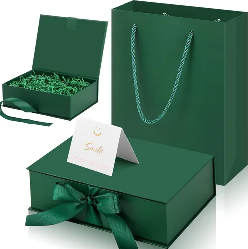 Vista 14 de Zonon - Caja de regalo de lujo color negro y rosa con tapa y cinta, bolsa de regalo de 9 x 7 x 3 pulgadas, con tarjeta de felicitación, papel