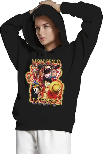 Vista 6 de KNIKIY Anime Hoodie Men and Women Luffy Zoro Black Unisex Anime Sweater Hooded Pullover for Adult and Teenager
