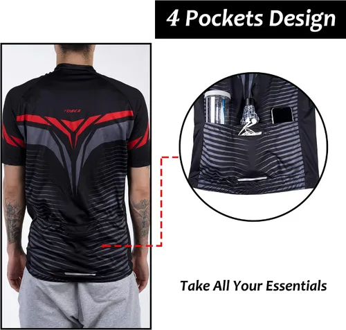 Vista 3 de Lohca Maillot de ciclismo de manga corta para hombre con 4 bolsillos