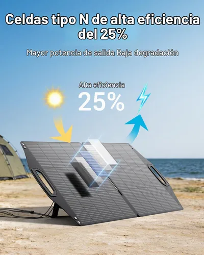 Vista 2 de BigBlue Panel Solar de 100W con USB-C (45W PD) + USB-A (Carga Rápida 18W) y Puertos MC-4, Resistente al Agua IP68, Accesorios Esenciales