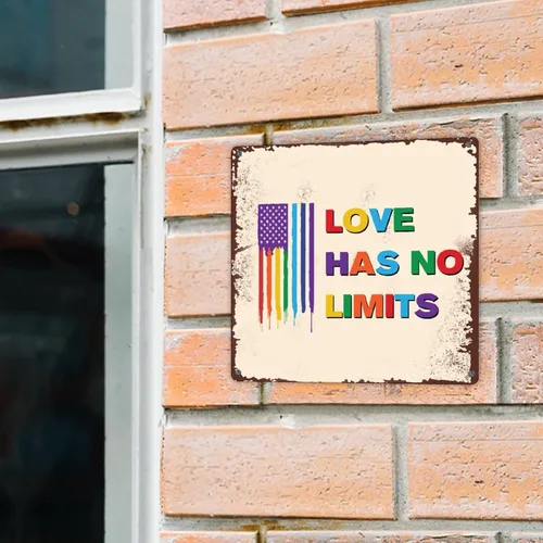 Vista 5 de UFunhome Letrero de hojalata con texto en inglés «Love Has No Limits Only People D», letrero de hojalata de pared con texto en inglés «Love Has No