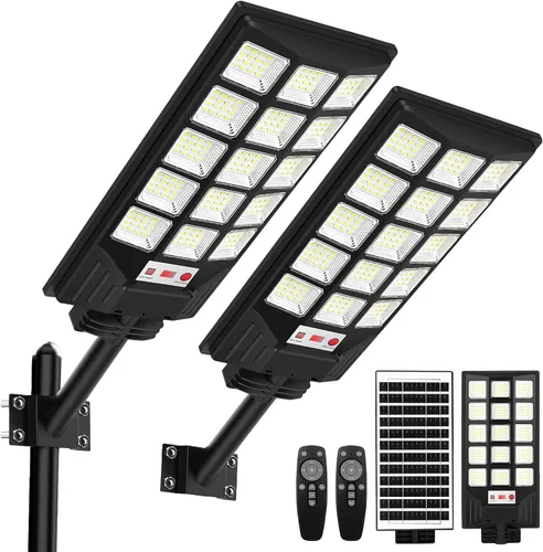 Vista 15 de Luces solares de calle para exteriores, luces impermeables con sensor de movimiento y control remoto, 20000 lm, 6500 K, del atardecer al amanecer