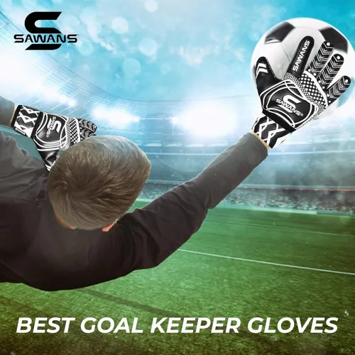 Vista 4 de SAWANS Guantes de portero de fútbol para niños, jóvenes, adultos, hombres, guantes de portero, puños de protección de palma, doble capa