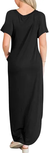 Vista 4 de ANRABESS - Vestido largo de playa de verano con bolsillos, suelto, informal, de manga corta, para mujer