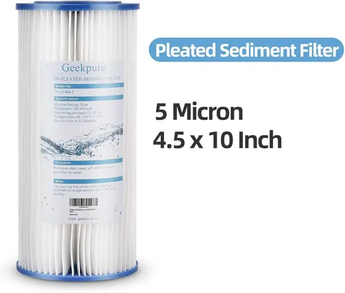 Vista 5 de Geekpure Filtro de repuesto de sedimento de polipropileno plisado de 10 pulgadas para toda la casa, 4.5 x 10 pulgadas, 5 micras, paquete de 4