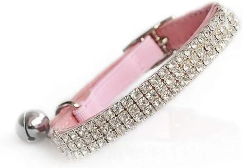Vista 9 de Collar ajustable seguro para gatos CHUKCHI de terciopelo suave Adorno ostentoso de diamante con campanas de 11 pulgadas para perros pequeños y Negro