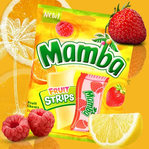 Vista 4 de Needzo Mamba - Surtido de dulces masticables tropicales, tiras de frutas y palitos, golosinas saborizadas envueltas individualmente, paquete de 3