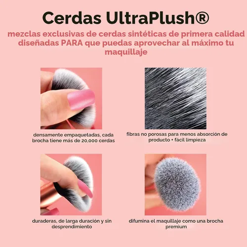 Vista 7 de Real Techniques Juego de 9 brochas de maquillaje Au Naturale para sombra de ojos líquida, crema y polvo, base, rubor, bronceador y contorno