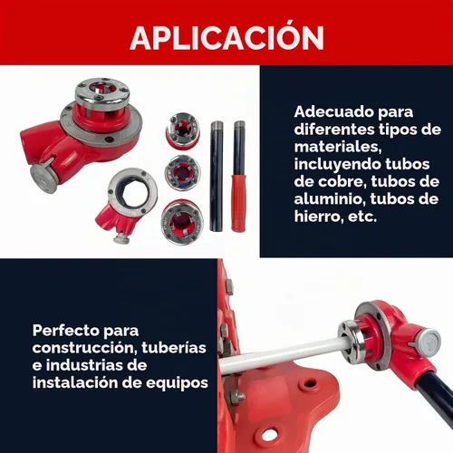 Vista 3 de (R) Herramienta de roscado de tuberías con mango de trinquete 3 muere 1/2 ", 3/4", 1" (NPT) fontanería