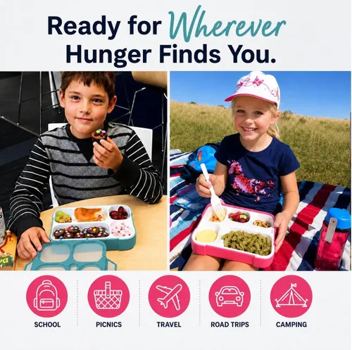 Vista 6 de Bento - Juego de Lonchera para almuerzo o refrigerio, a prueba de fugas, con recipientes, para niños y adultos, libre de BPA, apto para microondas