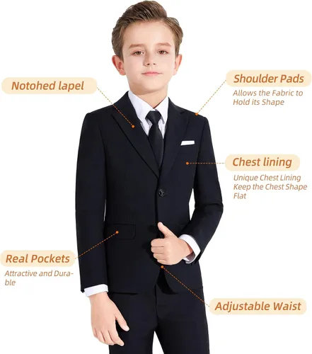 Vista 5 de Plavict Trajes de niño de ajuste delgado, cintura ajustable, traje formal para niños