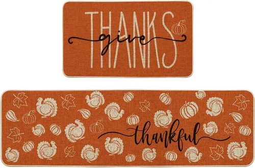 Vista 9 de Artoid Mode Juego de 3 tapetes de cocina de pavo y calabaza con hojas de arce y Acción de Gracias, decoración del hogar, alfombras de cocina de bajo