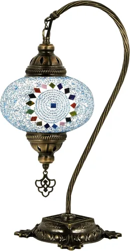 Vista 4 de Lámpara turca de mesa con 10 variantes Lámpara turca marroquí con base de bronce Lámpara de noche Tiffany con cuello de cisne hecha a mano