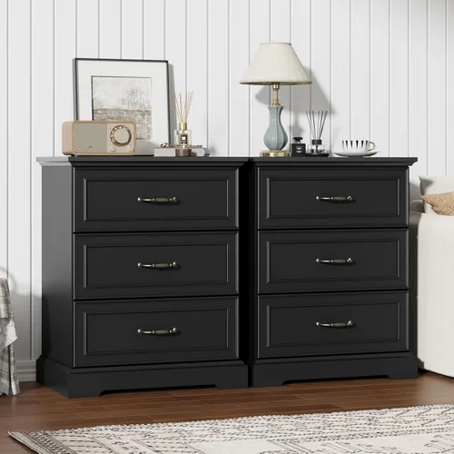 Vista 4 de Thacuok Cómoda de 3 cajones para dormitorio, cómoda de madera de 24 pulgadas de ancho, cómoda rústica de granja con cajones grandes y asas de metal