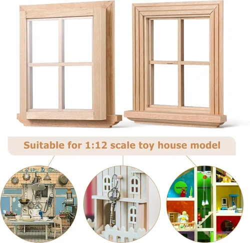 Vista 6 de Toyvian Casa de muñecas Ventanas de madera: 2 unids marco de ventana en miniatura 1 12 muebles de casa de muñecas pequeños marcos de madera adornos