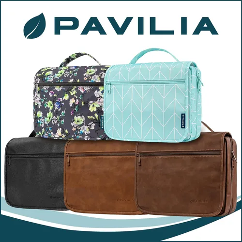 Vista 8 de PAVILIA Neceser colgante para mujeres y hombres, organizador de cosméticos plegable, bolsa de viaje, bolsa de maquillaje resistente al agua