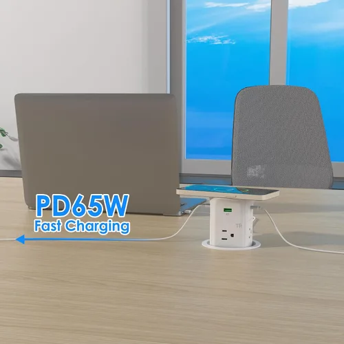 Vista 4 de ANNQUAN 3.15 "Pop Up Encimera Salida Cargador Inalámbrico 65W USB 800J Blanco