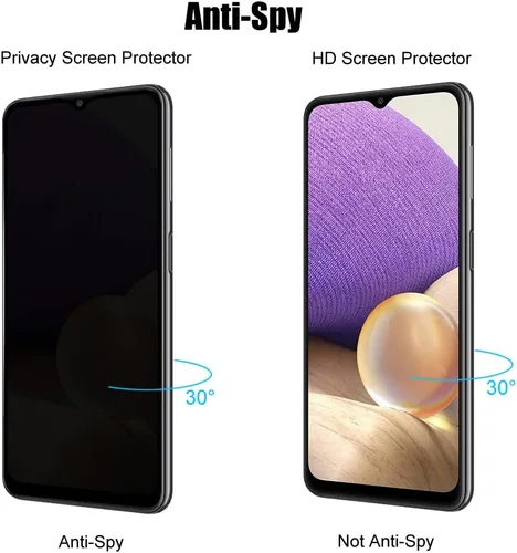 Vista 2 de (3+3) para Samsung Galaxy A32 5G (3 unidades) Protector de pantalla de privacidad anti espía película de vidrio templado privado con protector