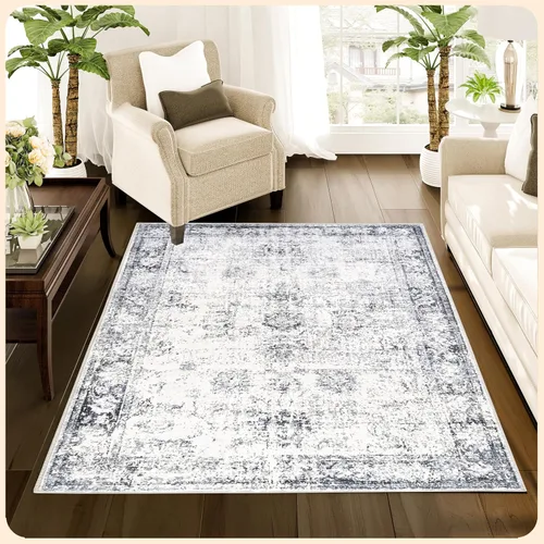 Vista 64 de Istana Alfombra larga antideslizante de 2.5 x 8 para el hogar, para pasillo y cocina, lavable, sedosa y suave al tacto, elegante, color azul y marfil