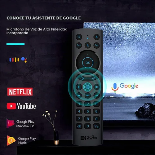 Vista 2 de G20BTS Plus Wireless Bluetooth 5.0 Control remoto retroiluminado por voz Soporte 2.4G Giroscopio USB IR Learning Control remoto para Android TV Box