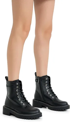 Vista 2 de Jeossy Botines de combate 9627 para mujer con tacón bajo con cordones y cremallera lateral