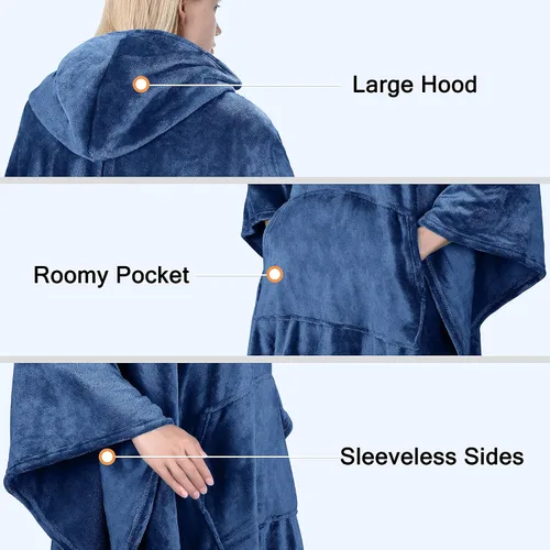 Vista 5 de Catalonia Poncho con capucha de manta para vestir para mujeres y hombres adultos, manta de vellón con capucha Cálido, suave, acogedor