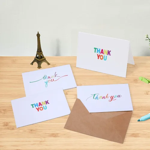 Vista 6 de Ohuhu 144 tarjetas de agradecimiento a granel con sobres, juego de notas de agradecimiento con elegantes 8 diseños de arcoíris coloridos, tarjeta