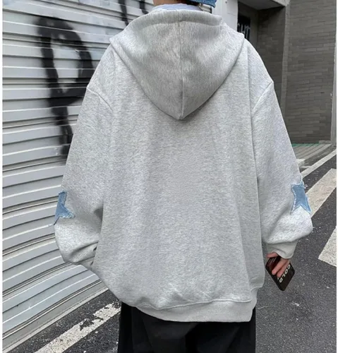 Vista 4 de Y2K Sudadera con capucha para mujer, diseño de estrellas grunge, con cremallera, Acubi Emo de gran tamaño, chaqueta con capucha Harajuku, ropa Alt