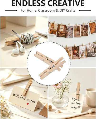 Vista 8 de Paquete de 50 pinzas de madera de aproximadamente 2-7/8 pulgadas de largo Close Pins for Crafts DIY Laundry Classroom Decoration Hanging Photos