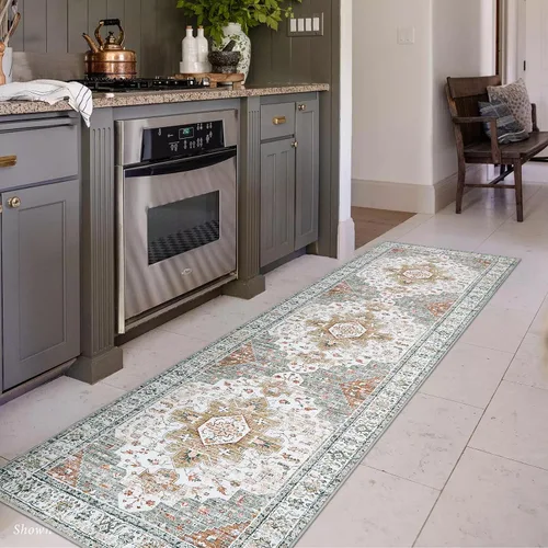 Vista 31 de Moynesa Alfombra ultra fina lavable de 2 x 3 pies, alfombra pequeña de cocina para entrada, interior, antideslizante, tapete vintage para puerta
