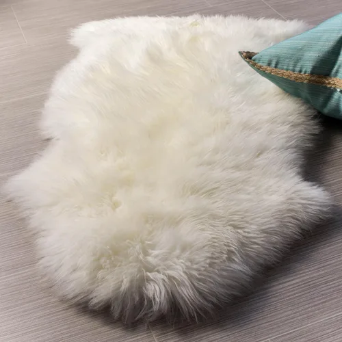Vista 25 de Alfombra de Piel de Oveja Genuina Azul Playa de 2x3 pies, Alfombra de Acento de Piel Real Suave de Una Sola Piel para Silla, Funda de Asiento