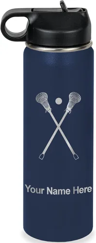 Vista 49 de LaserGram Botella de agua personalizada, palitos de lacrosse, acero inoxidable de doble pared aislada al vacío con popote superior, regalo grabado