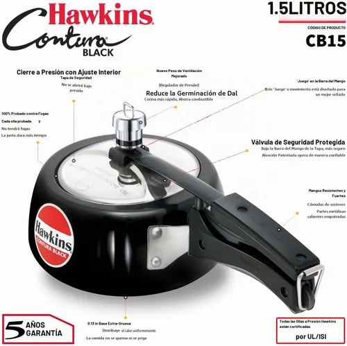 Vista 8 de [Usado] Hawkins Olla a presión Contura Black 1,5 litros