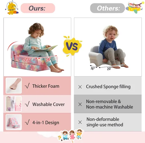 Vista 6 de Tiita Sofá cama plegable para niños, sofá cama plegable con funda extraíble, futón para niños, cama plegable para habitación de niños, sala
