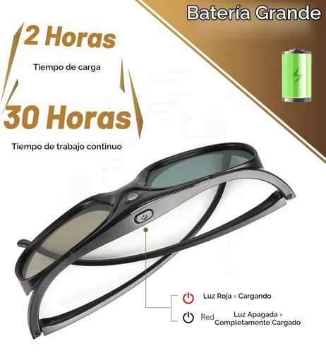 Vista 5 de DLP Link - Lentes 3D ELEPHAS 144Hz recargables para la mayoría de proyectores 3D DLP-Link: Acer, ViewSonic, BenQ Vivitek, Optoma, Panasonic, Dell
