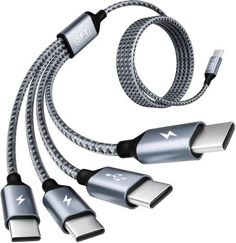 Vista 9 de 4-IN-1 USBC Multi Charging Cable, 5FT Phone Charger Cord Travel Essentials Universal Charger with 2xType-C/L/Micro USB Ports, Braided Travel