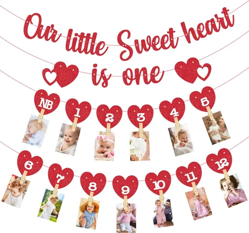 Vista 10 de Cartel de fotos de Navidad para el primer cumpleaños, pancarta de fotos con purpurina para recién nacidos a 12 meses, fotografía de hitos mensuales