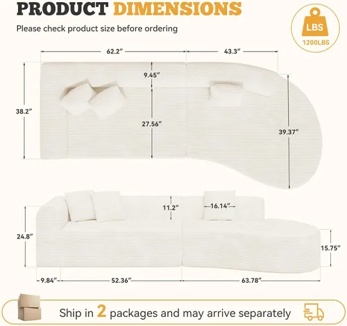 Vista 2 de Sofá modular modular de 126 pulgadas, moderno sofá curvado de nube con asiento profundo, sofás tapizados de gran tamaño para sala de estar, no Beige