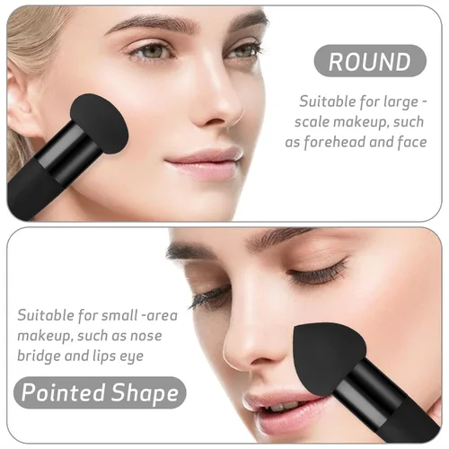 Vista 7 de Sibba Juego de 3 esponjas de maquillaje, corrector de base, soplo de mezcla con mango aplicador de cepillo en ángulo, embalaje portátil para cara
