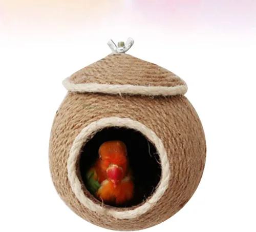 Vista 5 de POPETPOP Cama para dormir loro cuerda natural tejido nido loro hamaca cálida cuerda cama de pájaro