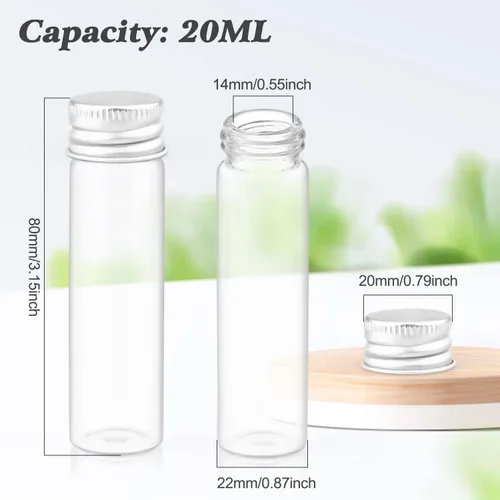 Vista 2 de Paquete de 30 botellas selladas de vidrio de 0.7 fl oz (0.7 fl oz), envases vacíos de muestra, frascos pequeños, botella de deseos con tapa