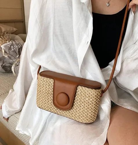 Vista 4 de Bolso Hobo de paja para mujer, bolso cruzado tejido para el hombro, bolso de mano, bolso pequeño para la playa