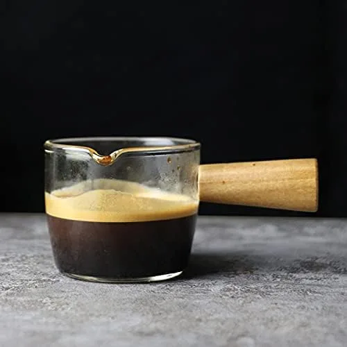 Vista 6 de Taza de café espesado con mango de madera, taza de café expreso, mini taza de leche (3.4 fl oz)